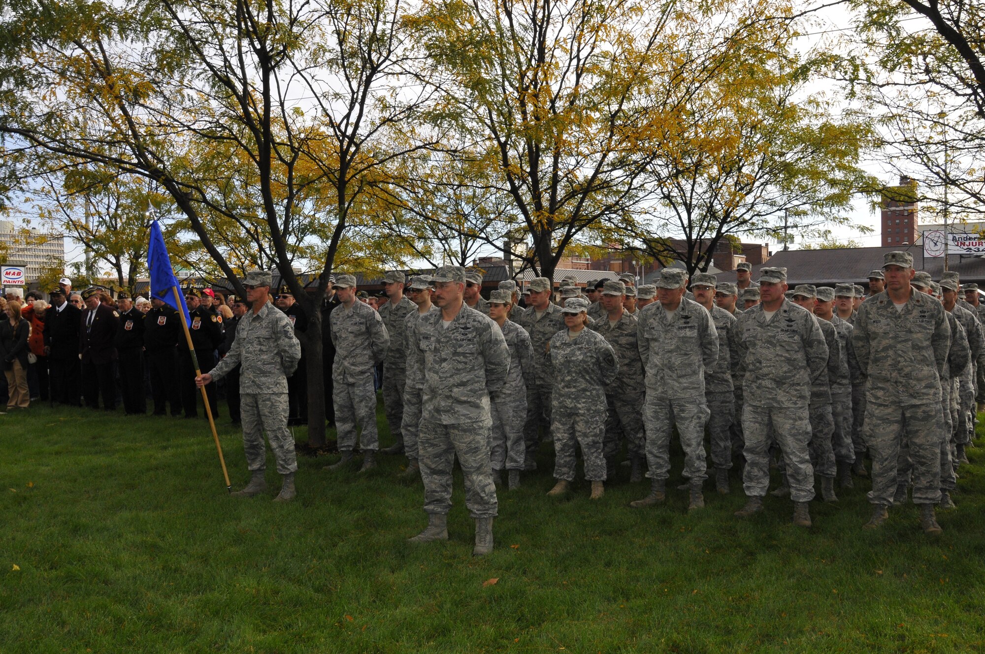 Col. Patrick R. Renwick, 181st Intelligence Wing Vice Wing Commander, leads a joint Indiana Air and Army National Guard formation to pay tribute to Vietnam Veterans. Photo by Master Sgt. John Day.