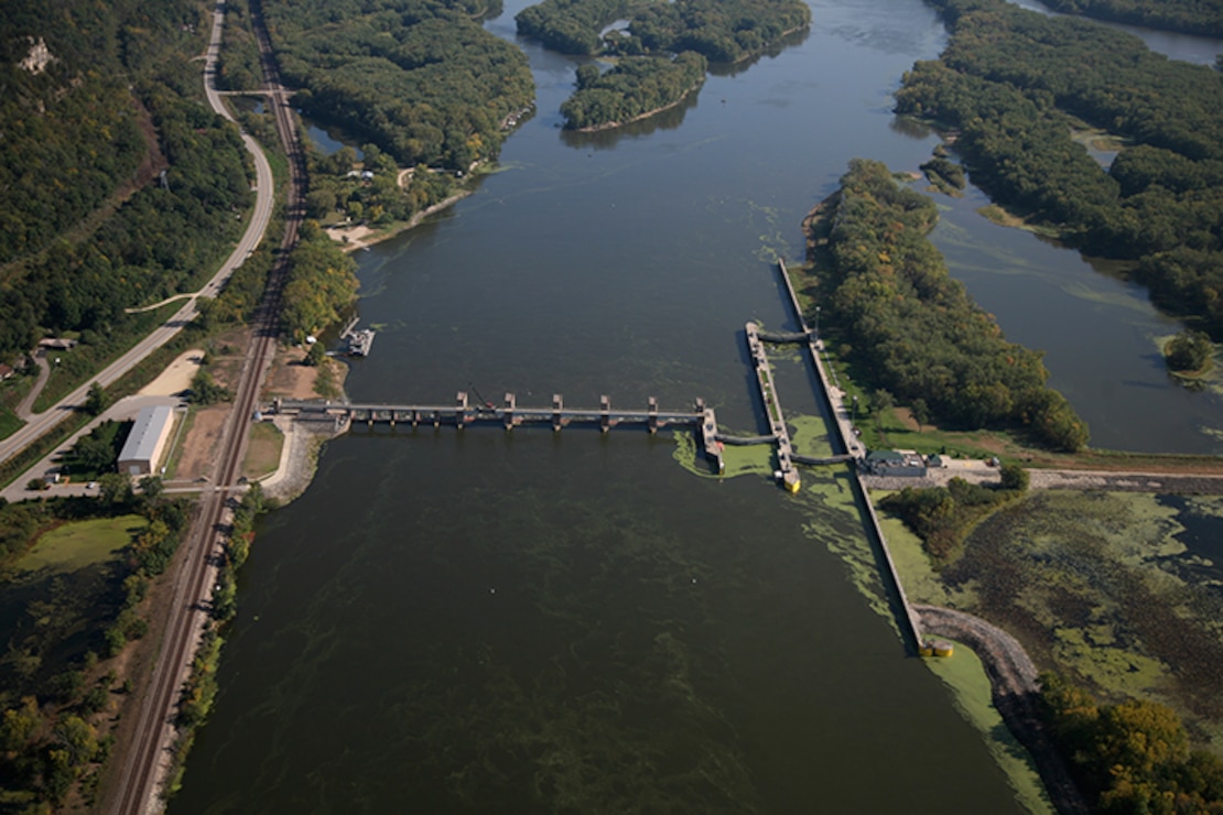 Lock and Dam 5A, between Fountain City, Wis., and Winona, Minn. Upper Mississippi River mile 728.5