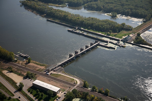 Lock and Dam 5A, between Fountain City, Wis., and Winona, Minn. Upper Mississippi River mile 728.5