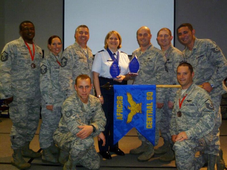 Congratulations to an outstanding team effort from the 932nd Airlift Wing recruiters and public affairs.  Front row:  TSgt Jamie Baker-Flores, MSgt Brian Huber Back row:  MSgt Charles Gillespie, MSgt Christa Collier, MSgt Jerry Hancock, Col Constance Jenkins, SMSgt Christopher Thompson, MSgt Joseph Morrow, TSgt Chase Kaiuwailani

Several awards were given out during the annual recruiting DRT event including:  Outstanding Recruiting Service Support- Public Affairs category along with individual awards:

MSgt CHRISTA M. COLLIER:
Top 50 or Superior Achievement
Top Lead Recruiter Central Squadron
Top ISR 1st Quarter Central Squadron
Top Lead Recruiter Silver for AFRC

TSgt Jamie BakerFlores:
Bronze Award 110%

MSgt Brian Huber: 
Bronze Award 110%

TSgt Joseph Morrow:
Bronze Award 110%
Gold Award for 4XXXX AFSC-Hall of Fame
 (photo submitted)

