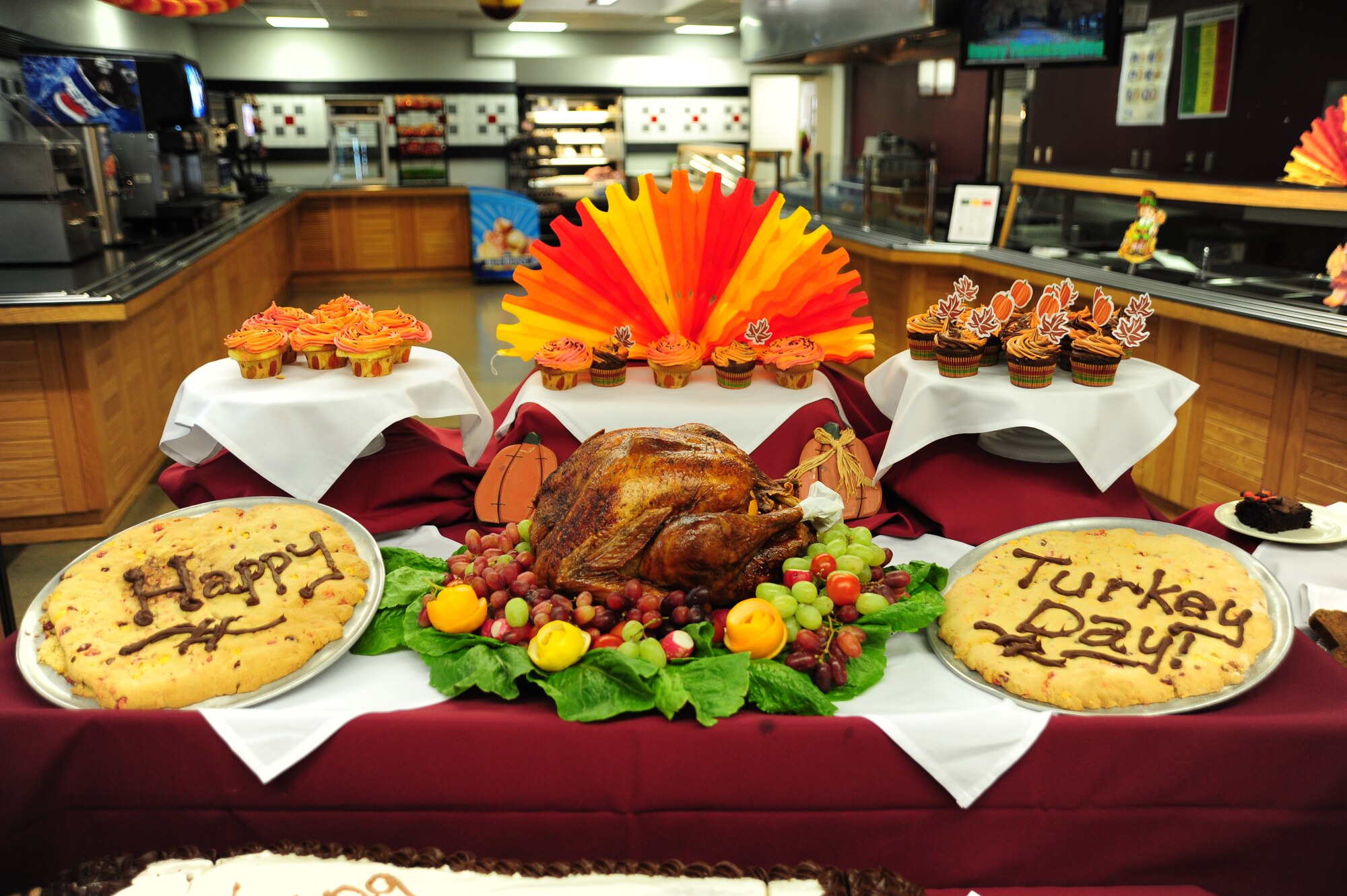 Each year, the Ozark Inn Dining Facility hosts a Thanksgiving Day meal for Airmen and their families. The event helps boosts morale for Airmen working through the holidays and can’t make it home to their families. (U.S. Air Force photo/Senior Airman Nick Wilson) (Released)