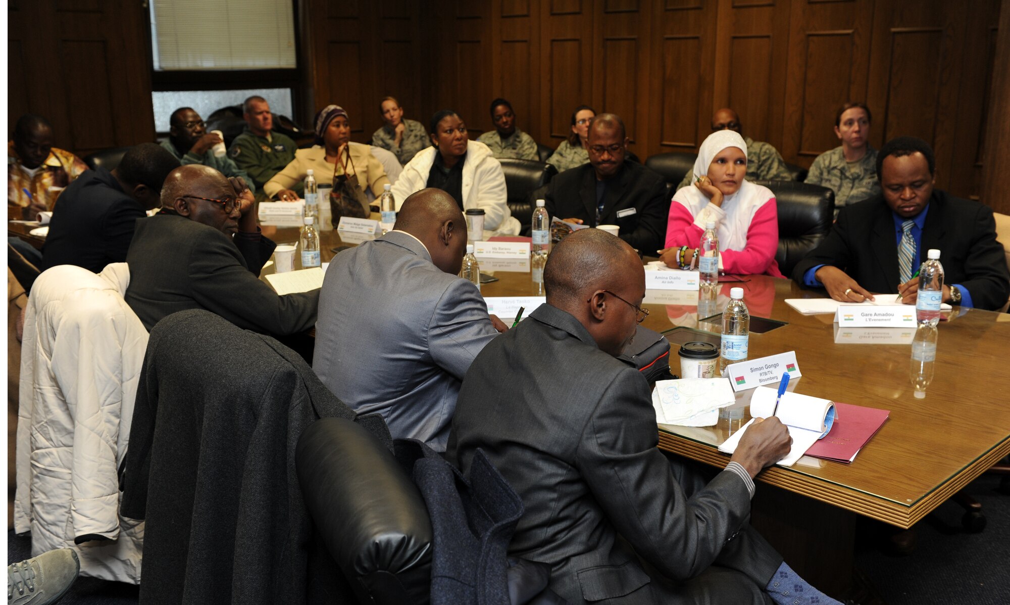 RAMSTEIN AIR BASE, Germany -- Twelve members of the Niger and Burkina Faso media attend a briefing on the mission of U.S. Air Forces Africa during a visit here Nov. 28. The visit was part of U.S. African Command’s public information initiative. U.S. Air Force photo by Tech. Sgt. James M. Hodgman