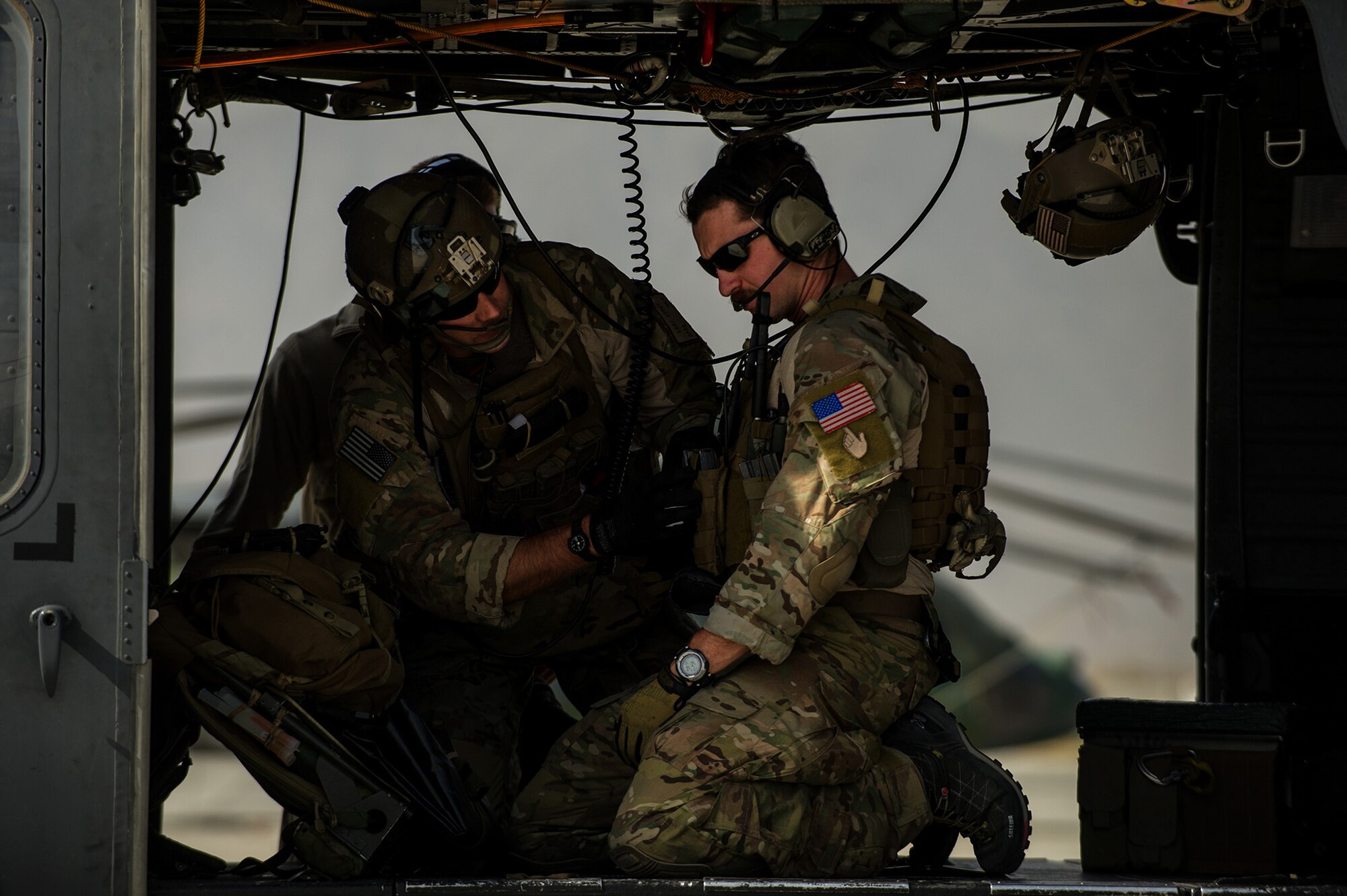 U.S. Air Force pararescuemen, 83rd Expeditionary Rescue Squadron, prepare to go out on a mission Nov. 6, 2012, at Bagram Airfield, Afghanistan. Pararescue teams assault, secure, and dominate the rescue objective area utilizing any available Department of Defense or Allied, air, land, or sea asset. (U.S. Air Force photo/Staff Sgt. Jonathan Snyder)