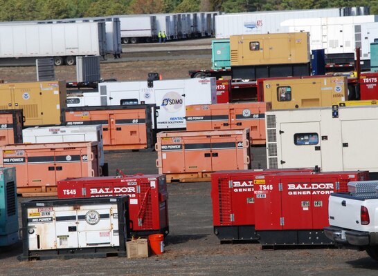The U.S. Army Corps of Engineers (USACE) works with its federal and state parters at Joint Base McGuire-Dix-Lakehurst, N.J., Nov. 5, to stage and prepare generators for deployment as part of FEMA's emergency temporary power mission in New York and New Jersey. USACE is actively helping to restore power in New York and New Jersey, and is providing emergency power for capacity beyond the state’s capabilities with more than 335 generators. Sixty-seven emergency generators have been installed.