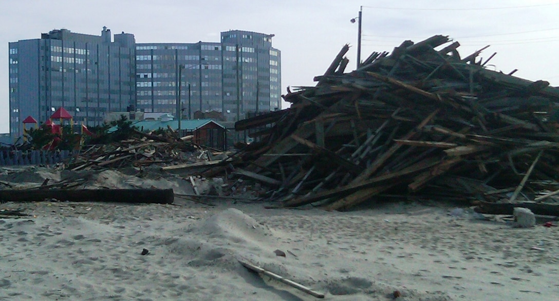 USACE crews Surveyed Atlantic City’s North Boardwalk, which was destroyed during Hurricane Sandy, as well as boardwalk wood debris pile near Altman Part and terminus of Atlantic Avenue in New Jersey. (Photo by , U.S. Army Corps of Engineers)
