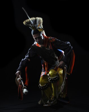 Master Sgt. Thundercloud Hirajeta, 9th Civil Engineering Squadron. Hirajeta is dressed in full Comanche regalia. (U.S. Air Force photo by Robert Scott) 