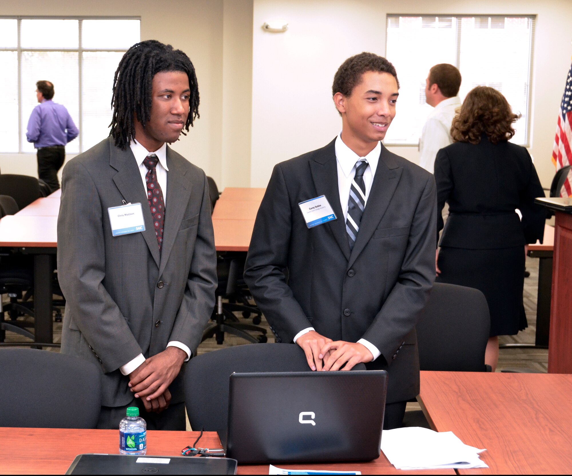 Chris Madison and Corey Sobke from the Dayton Early College Academy wait to begin their presentation at the Competition.  (Photo by Mikee Huber)