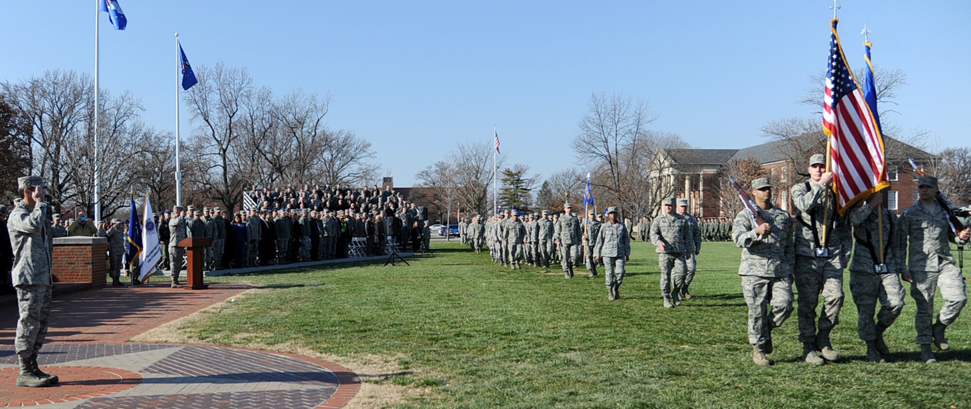 Gen. Raymond E. Johns Jr., Air Mobility Command commander, renders a salute during his final pass and review at Scott Air Force Base Nov. 30, 2012. Johns served 35 years in the Air Force, commanding more than 130,000 Airmen as well as reaching 4,500 flight hours in various aircraft. The incoming AMC commander, Gen. Paul J. Selva, was previously assigned as the assistant to the Chairman of the Joint Chiefs of Staff in Washington D.C. (U.S. Air Force photo/ Senior Airman Tristin English)