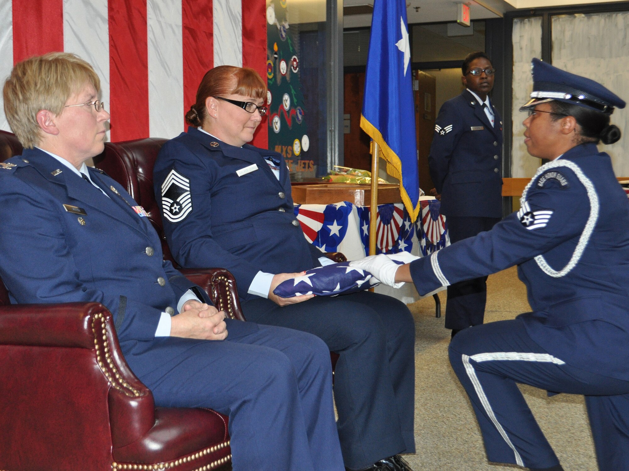 TRAVIS AIR FORCE BASE, Calif. -- Chief Master Sgt. Roxie Walker-Jones retires, here, Nov. 18. (U.S. Air Force photo/Senior Master Sgt. Ellen Hatfield)