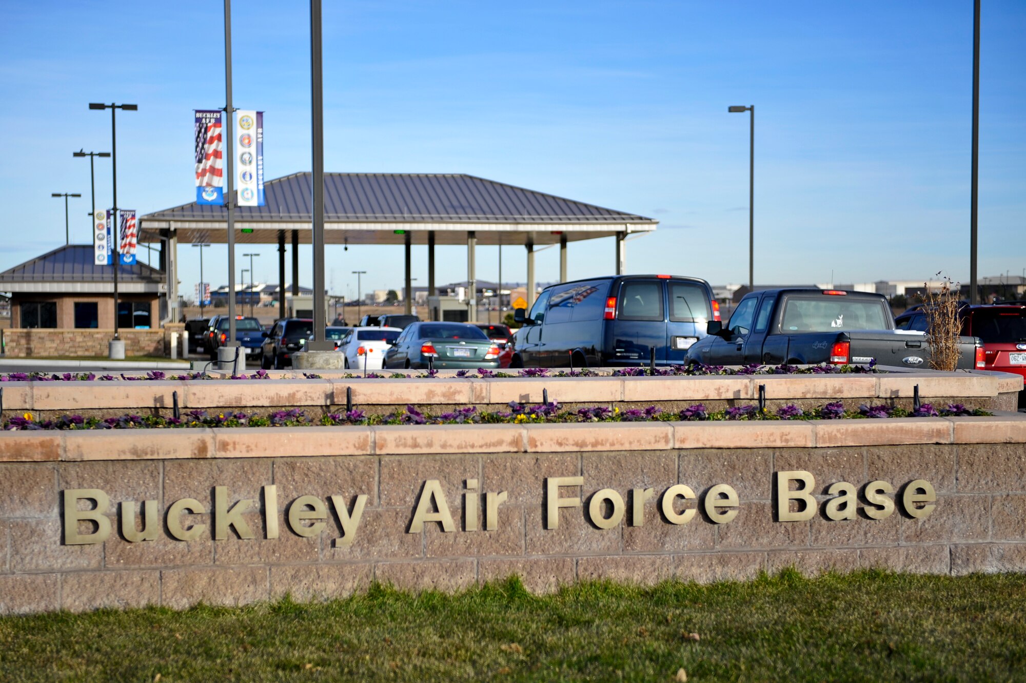 BUCKLEY AIR FORCE BASE, Colo. -- In efforts to relieve the congested traffic caused by on-base construction, modifications to the Mississippi Gate’s traffic flow will be implemented by Dec. 10. Additionally, the 6th Avenue main gate will begin opening at 5 a.m. starting Dec. 3. (U.S. Air Force photo by Phillip Houk)
