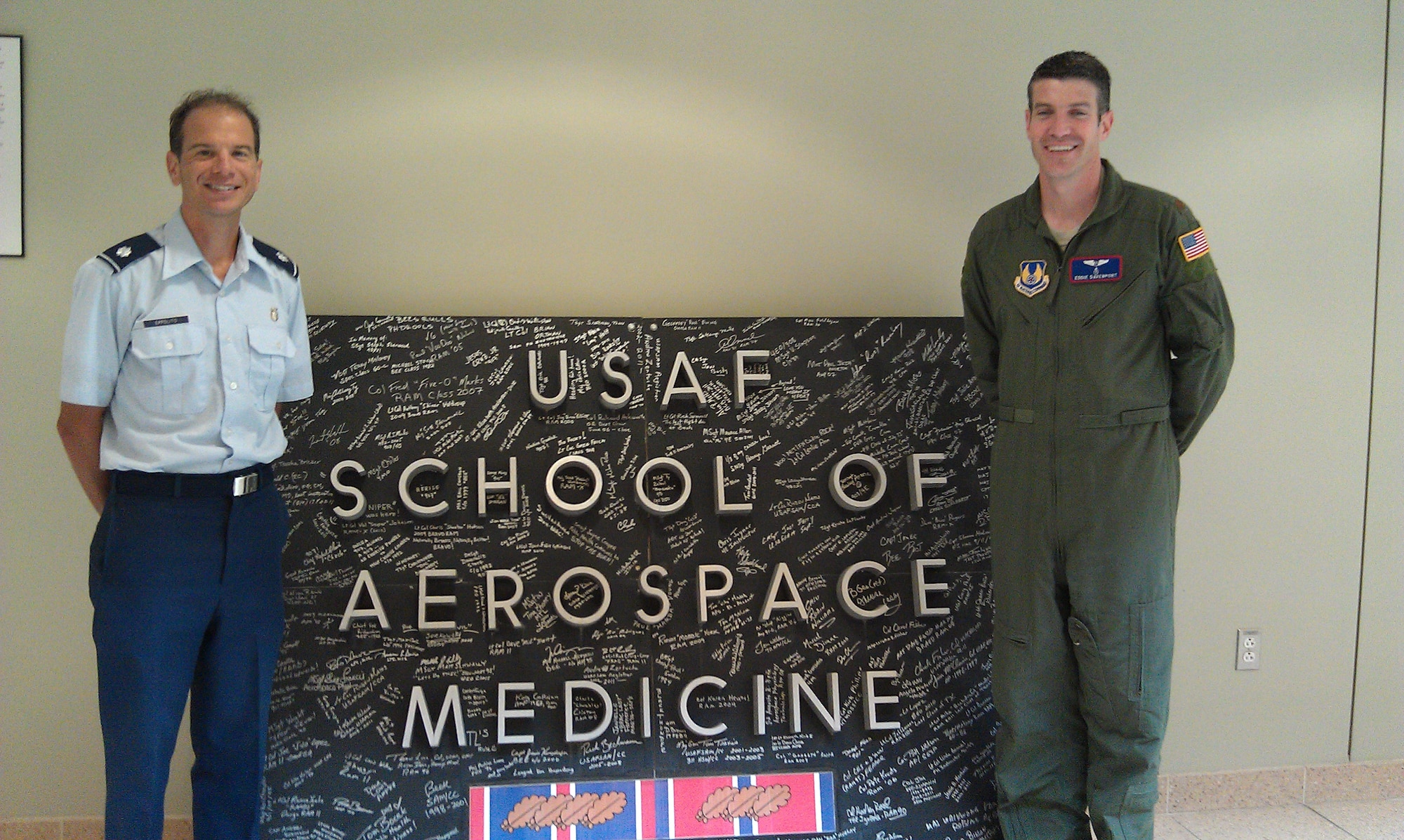 Lt. Col. Antonio Eppolito, Air Force Surgeon General telehealth chief and Maj. Eddie Davenport, Aeromedical Consultation Service chief cardiologist are leading the project is in the second phase which will provide the capability to electronically submit all cardiac studies from any USAF flight medicine clinic in original raw digital data format, to a central archive at Wright Patterson Air Force Base, Ohio.  (U.S. Air Force courtesy photo)
