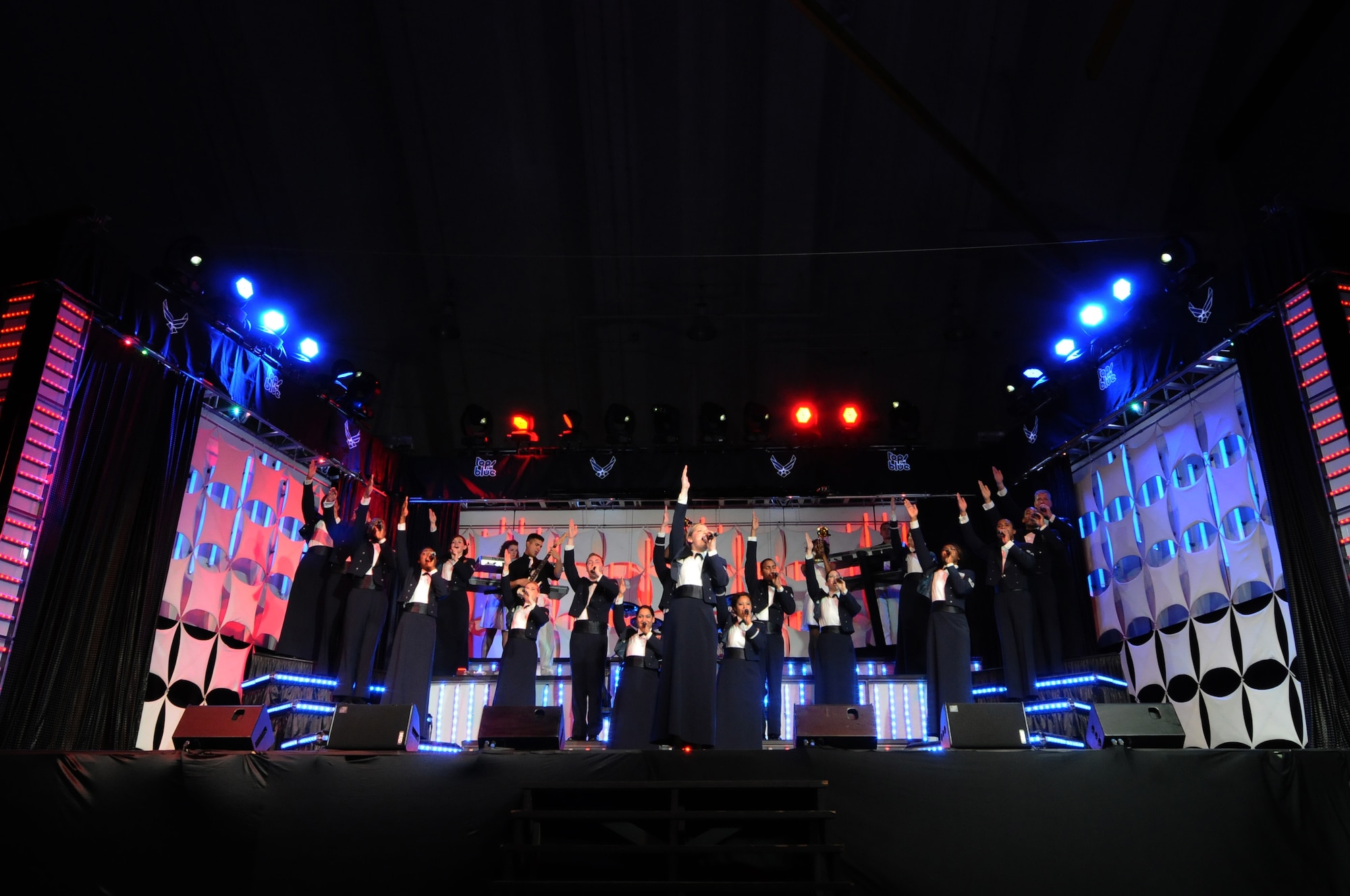ANDERSEN AIR FORCE BASE, Guam –Tops in Blue performs for Team Andersen in Hangar 1 here Nov. 27.  This year’s Tops in Blue performance, entitled “Listen,” is being performed throughout the United States as well as 20 countries worldwide. (U.S. Air Force photo by Senior Airman Carlin Leslie/Released)