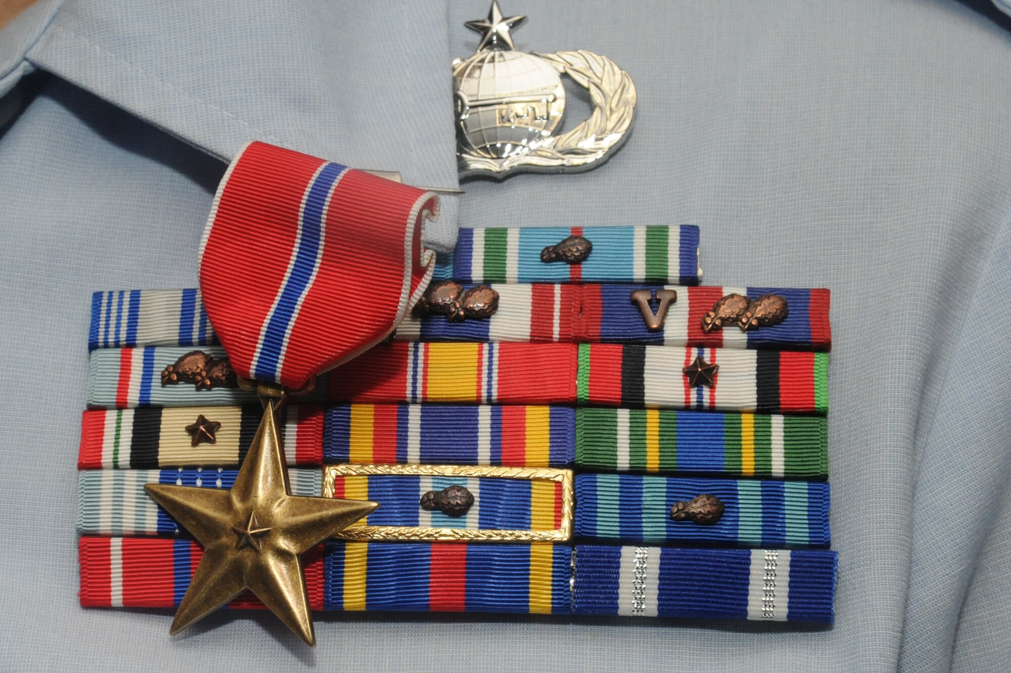 A Bronze Star decorates the uniform of Staff Sgt. Jamie Fremgen, 11th Intelligence Squadron analyst, Sept. 24 at Hurlburt Field, Fla. She was also nominated for the Combat Action Medal. (U.S. Air Force photo by Senior Airman Melanie Holochwost)