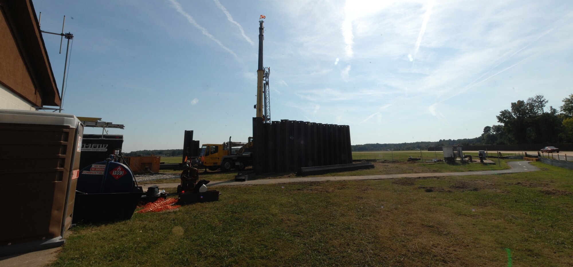 The “stink house” at Langley Air Force Base, Va., undergoes construction Sept. 27, 2012. A new pump station will be made that will accommodate more powerful pumps, allowing sewage to be passed along quicker. (U.S. Air Force photo by Airman 1st Class Austin Harvill/Released)