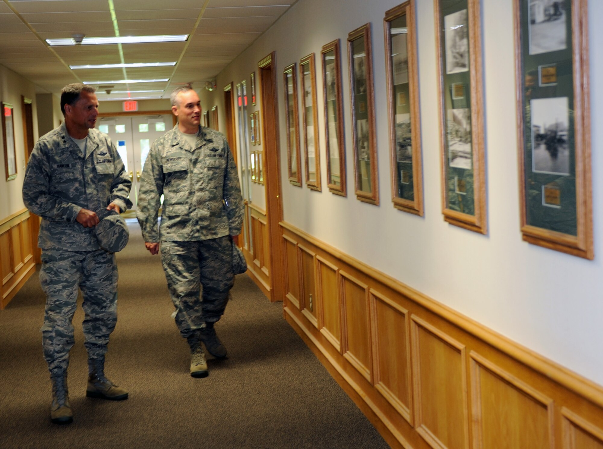 Tech. Sgt. Chad Churchill (right) briefs Maj. Gen. Scott Hanson about water survival training during the general’s tour around Fairchild Air Force Base, Wash., Sept. 25, 2012. In addition to visiting Fairchild, Hanson, the 92nd Air Refueling Wing commander here from 2005-2007, was the guest speaker at base’s 2012 Air Force Ball. Hanson is currently the Air War College commandant at Maxwell Air Force Base, Ala. Churchill is a survival, evasion, resistance, escape specialist. (U.S. Air Force photo by Staff Sgt. J.G. Buzanowski)