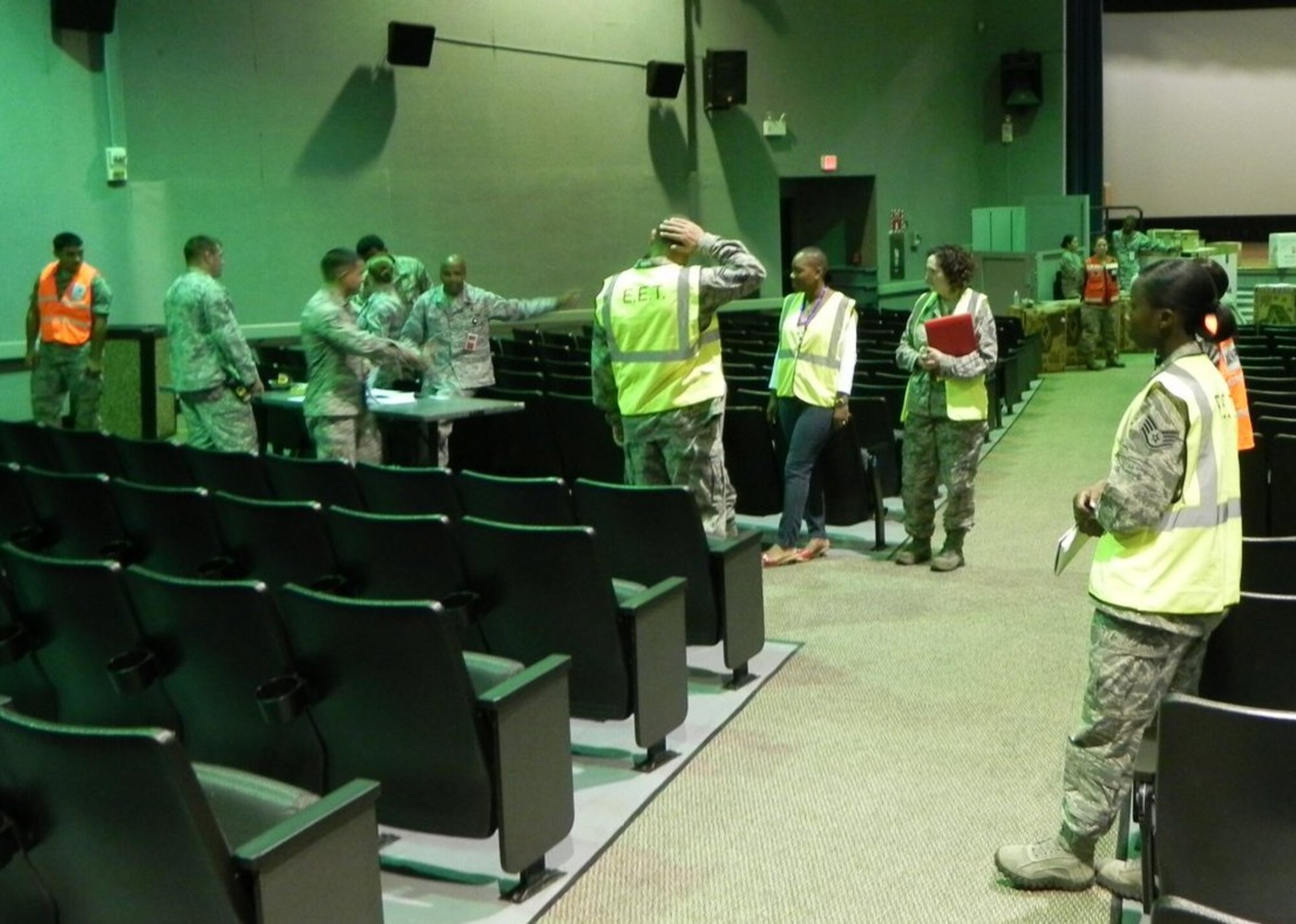 The 45th Space Wing recently completed an exercise designed to  exercise and evaluate the 45th Space Wing Antiterrorism Plan along with supporting plans, annexes, checklists, and procedures.  Members of the wing are at base theater to get rule-world flu shots while participating in the exercise at the same time.