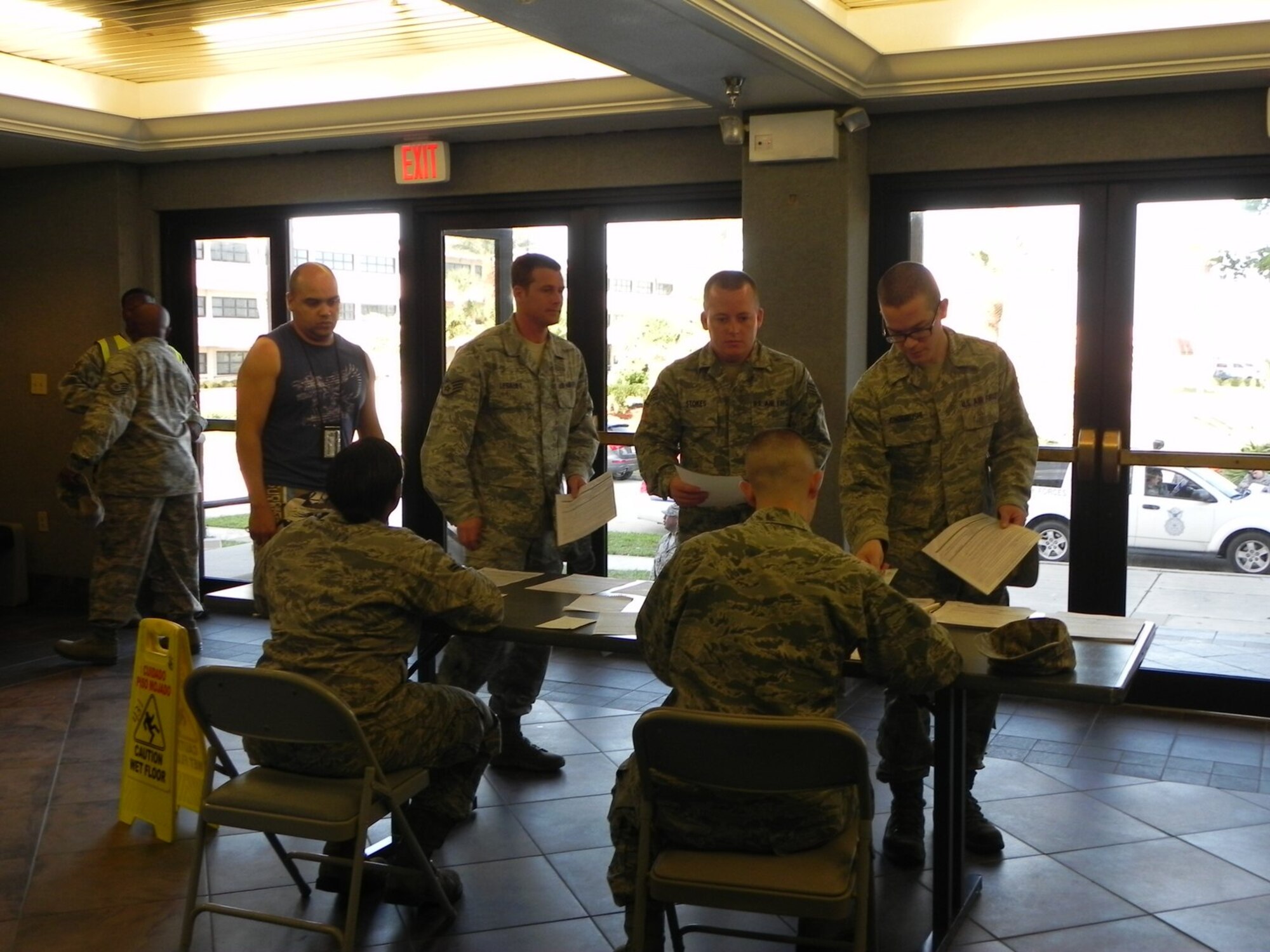 The 45th Space Wing recently completed an exercise designed to  exercise and evaluate the 45th Space Wing Antiterrorism Plan along with supporting plans, annexes, checklists, and procedures.  Members of the wing are at base theater to get rule-world flu shots while participating in the exercise at the same time.