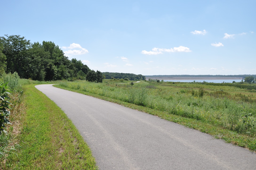 Neal Smith Trail running through Red Feather Prairie overlooking the lake