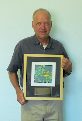 Duane Nelson, a Corps’ contractor at John Martin Dam and Reservoir, received the Rich G. Levad Award Aug. 25, 2012 from members of the Rocky Mountain Bird Observatory (RMBO) near Barr Lake, Colo. 
