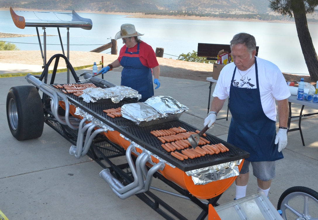 This dragster-styled grill offered up hot dogs and hamburgers to over 160 volunteers who gave a helping hand to New Hogan Lake staff during National Public Lands Day, Sept. 29, 2012. 
