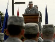 Lt. Gen. Stanley T. Kresge, former 13th Air Force commander, delivers a speech during the 13th Air Force inactivation ceremony Sept. 28, 2012, at Joint Base Pearl Harbor-Hickam, Hawaii. The 13th Air Force was PACOM’s operational component headquarters and has been consolidated into Pacific Air Forces at JBPH-Hickam, Hawaii. (U.S. Air Force photo/Tech. Sgt. Matthew McGovern) 
