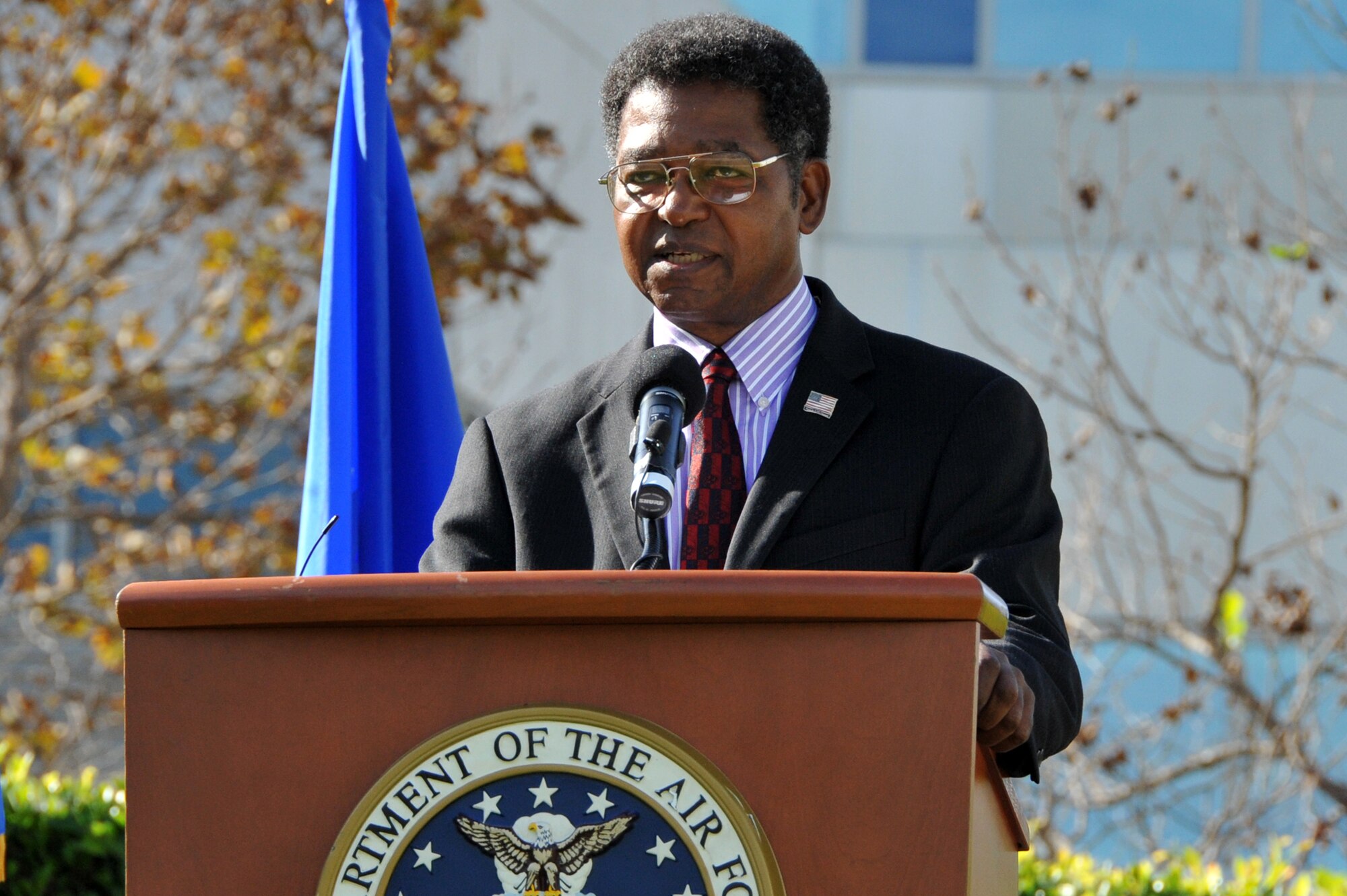 Tony Marshall was the keynote speaker at the POW-MIA wreath laying ceremony, Sept. 21.  A 1968 Air Force Academy graduate, he was shot down over Southeast Asia in 1972. He was held as a POW from July 3, 1972 until his release on March 29, 1973. (Photo by Sarah Corrice)