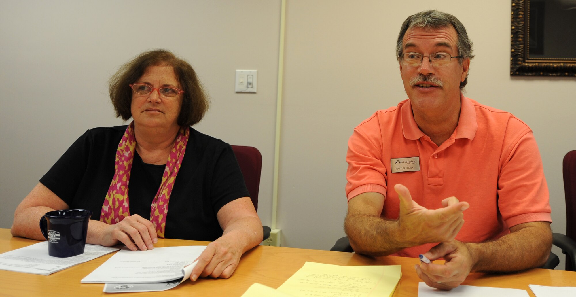 Laurel Marshall, Sentinel Federal Credit Union executive administrator, and Matthew Gluhosky, SFCU vice president of lending, speak to Airmen about establishing a holiday budget during a “How to Take Control of Your Holiday Spending” class in the Airman and Family Readiness Center classroom at Ellsworth Air Force Base, S.D., Sept. 26, 2012. Participants had an opportunity to learn how to better manage their holiday finances without accumulating unnecessary debt. (U.S. Air Force photo by Airman 1st Class Hrair H. Palyan/Released)