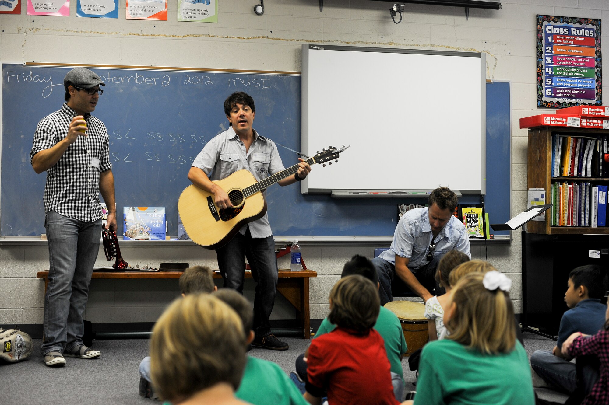 The Happy Racers perform for students at Wineteer Elementary School Sept. 28, 2012, Wichita, Kan. The band played at the school before performing at McConnell Air Force Base the day before the 2012 “Wings Over McConnell” Open House and Air Show. (U.S. Air Force photo/Airman 1st Class Jose L. Leon)