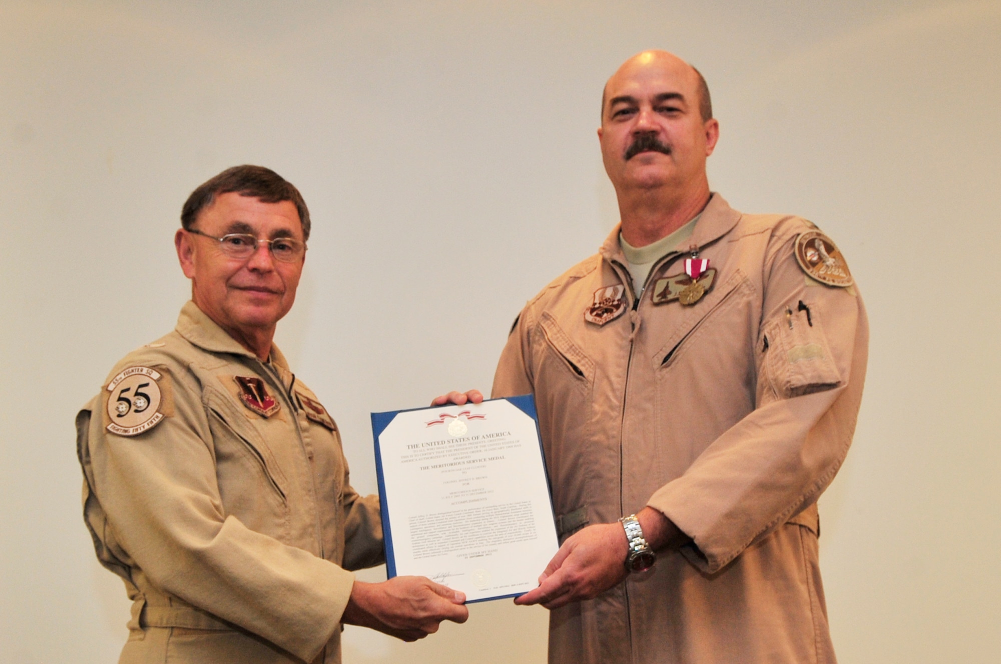 U.S. Air Force Col. Jeffrey Brown, U.S. Air Forces Central Chief of Staff, retires at the Carolina Skies Club and Conference Center, Shaw Air Force Base, S.C., Sept. 27, 2012.  Brown earned his commission through Air Force Reserve Officer Training Corp after graduating from Southeast Missouri State University.  During his career he accumulated over 3,000 flying hours to include over 750 combat hours. (U.S. Air Force photo by Airman Nicole Sikorski/Released)