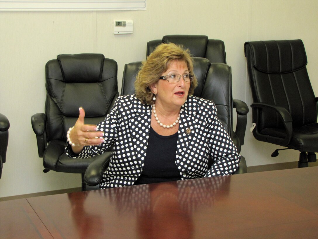 U.S. Rep Diane Black, Tennessee District 6, asks a question during a briefing on the Center Hill Dam Foundation Remediation Project at Lancaster, Tenn., May 3, 2012. (USACE photo by Bill Peoples)