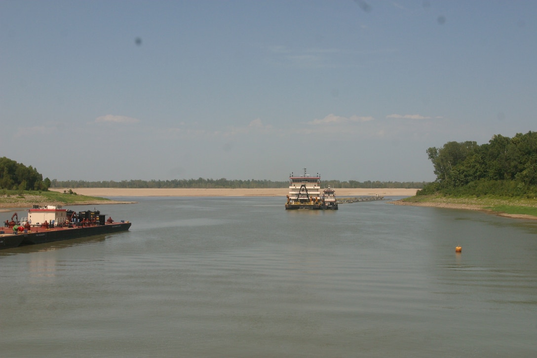 Dredging Operations at Montgomery Point Lock and Dam during this summer's low water event.