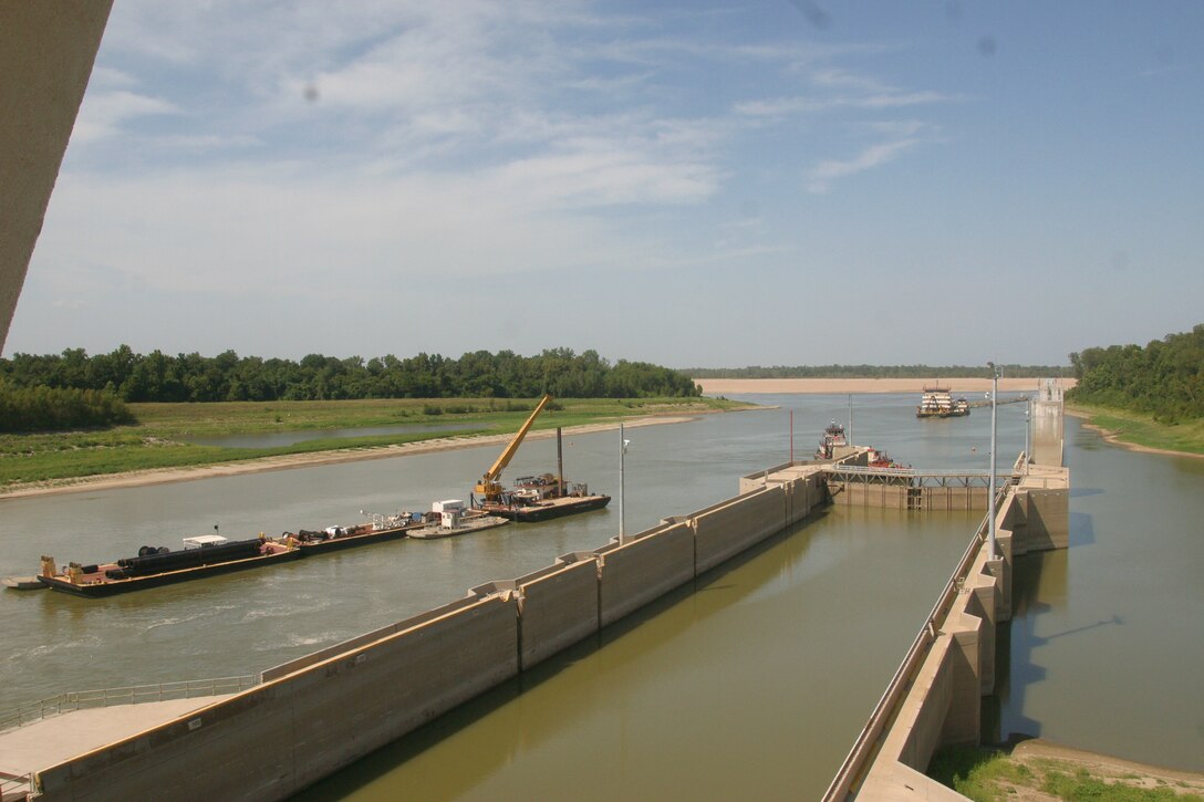 Dredging Operations at Montgomery Point Lock and Dam during this summer's low water event