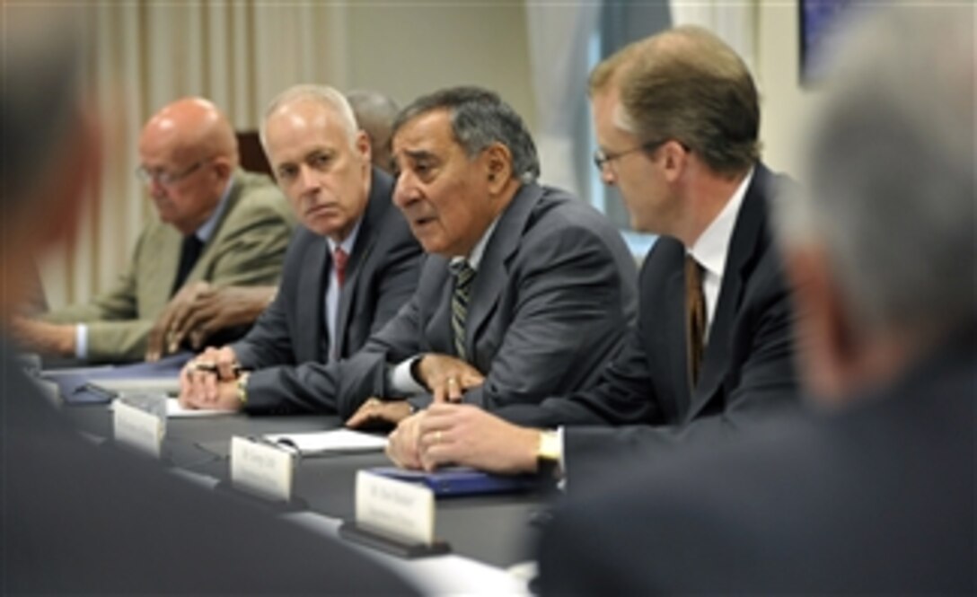 Secretary of Defense Leon E. Panetta speaks to members participating in the Nonprofit and Veterans Service Organizations Roundtable in the Pentagon on Oct. 1, 2012.  