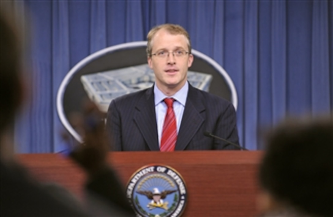 Acting Assistant Secretary for Public Affairs George E. Little answers a reporter's questions as he conducts a press conference in the Pentagon Press Briefing Room on Oct. 2, 2012. 