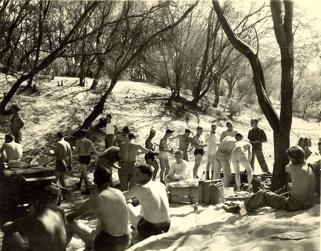 "You can see me in the background. The boys are lined up to eat. We had a grand time - the occasion was our Section picnic."