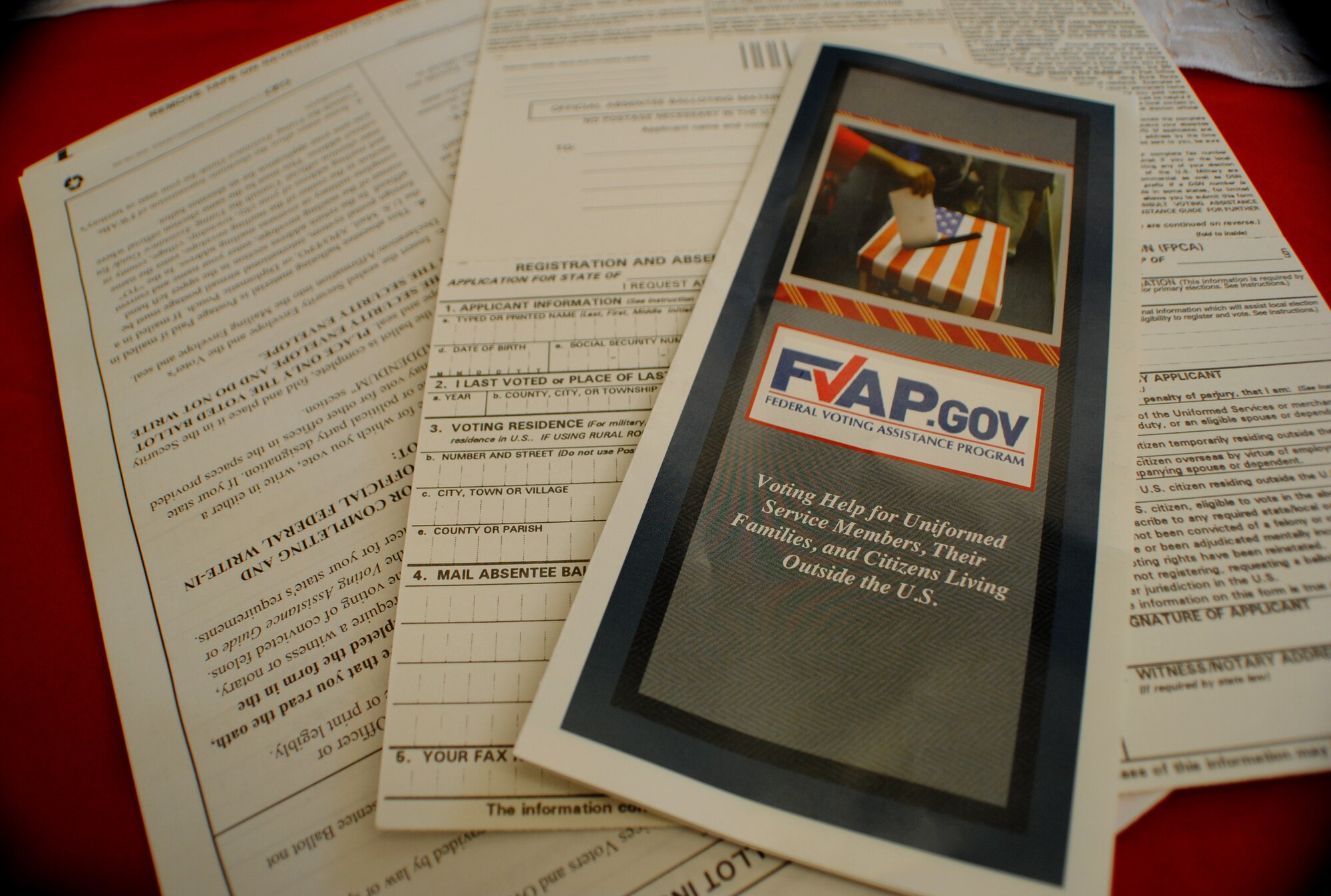 With the national election just around the corner, voting officers at Grand Forks Base have kept themselves busy by distributing voting information such as pamphlets provided by the Federal Voters Assistance Program. The FVAP provides voting help for uniformed service members, their families and citizens living outside the U.S.  Individuals eligible to vote can access more information on voting by visiting the organization’s official website, FVAP.gov. (U.S. Air Force photo/Senior Airman Luis Loza Gutierrez)