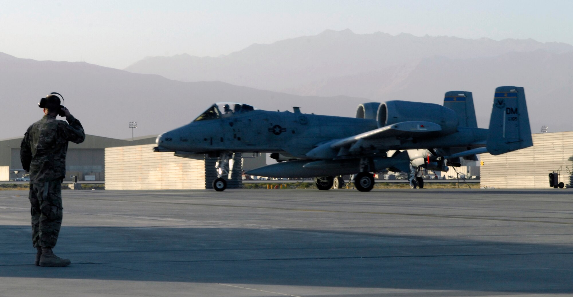 A U.S. Air Force A-10 Thunderbolt II from Davis-Monthan Air Force Base’s 354th Fighter Squadron taxis to its parking spot at Bagram Air Field, Afghanistan, Oct. 3, 2012. Affectionately called the ‘Warthog’, the A-10 is a specialized ground-attack aircraft which provides close air support to ground forces operating in Afghanistan. (U.S. Air Force Photo/Staff Sgt. Jeff Nevison)