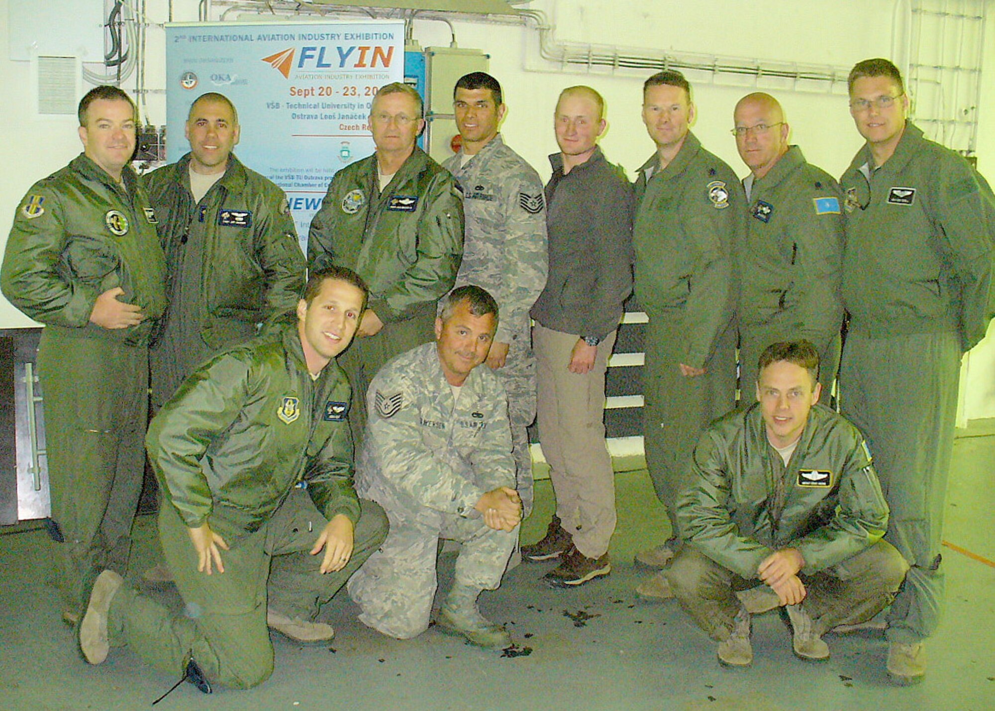 Ten members of the 914th Airlift Wing were in Ostrava, Czech Republic, September 22-23 to participate in the NATO Days Air Show there.  This two day air show attracted over 200,000 spectators.  Pictured: (front L to R) 1st Lt. Chris Pike, Tech. Sgt. William Ingwersen, Master Sgt. Eric Hebb; (back L to R) Capt. Kevin Tracy, Tech. Sgt. Jay Vaughn, Chief Master Sgt. Jack Webster, Tech. Sgt. Drew Wilson, Ladislav Habart (Czech Republic), Lt. Col. Buff Hoffman, Lt. Col. JR Cupples, Senior Airman Ken Zidell.  (Courtesy photo)