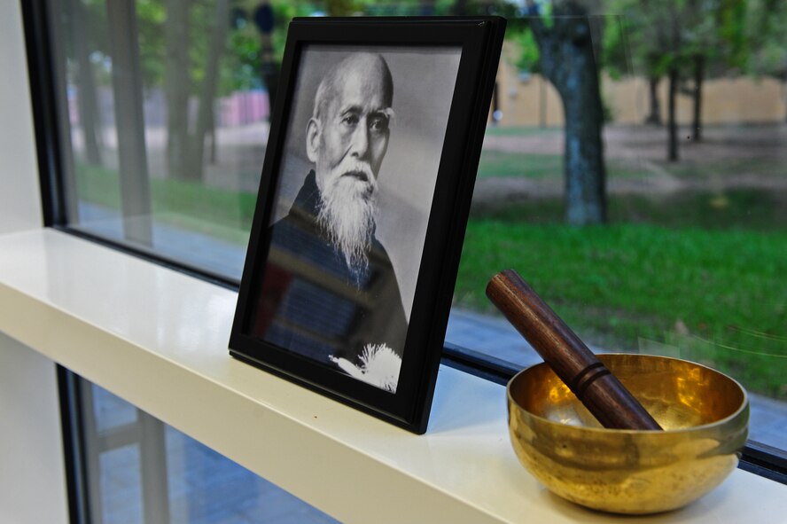 View of a photo of Morihei Ueshiba, the founder of Aikido, at the Youth Center on Ramstein Air Base, Germany, Sept. 11, 2012. The children participate in the Aikido class to learn self-defense techniques Tuesdays from 5:45 to 6:30p.m. and 6:30 to 7:15p.m. (U.S. Air Force photo/Airman 1st Class Holly Cook)