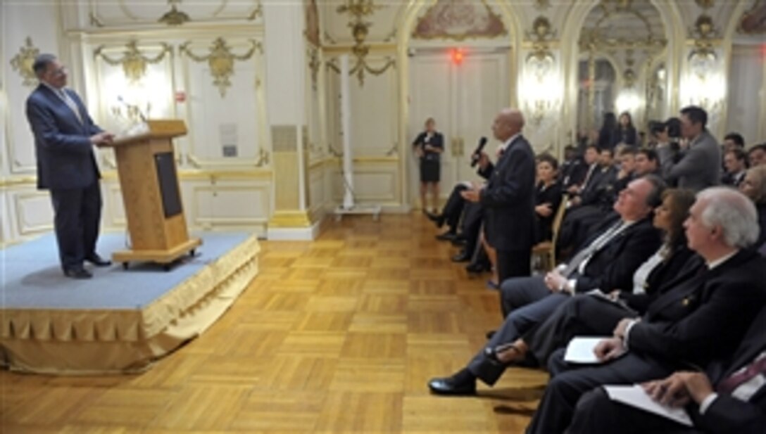 Defense Secretary Leon E. Panetta takes a question from an ambassador after delivering remarks during the Office of Protocol's State of the Administration Speaker Series at the Cosmos Club in Washington, D.C., Oct. 2, 2012.