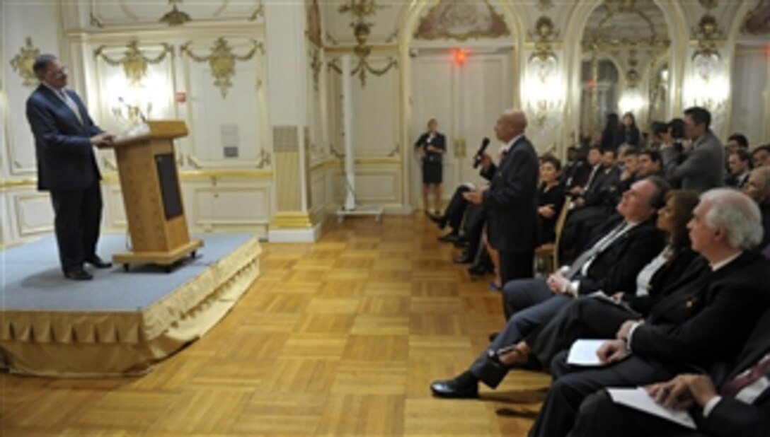 Secretary of Defense Leon E. Panetta takes a question from an ambassador after delivering remarks at the State of the Administration Speakers Series at the Cosmos Club in Washington, D.C., on Oct. 2, 2012.  