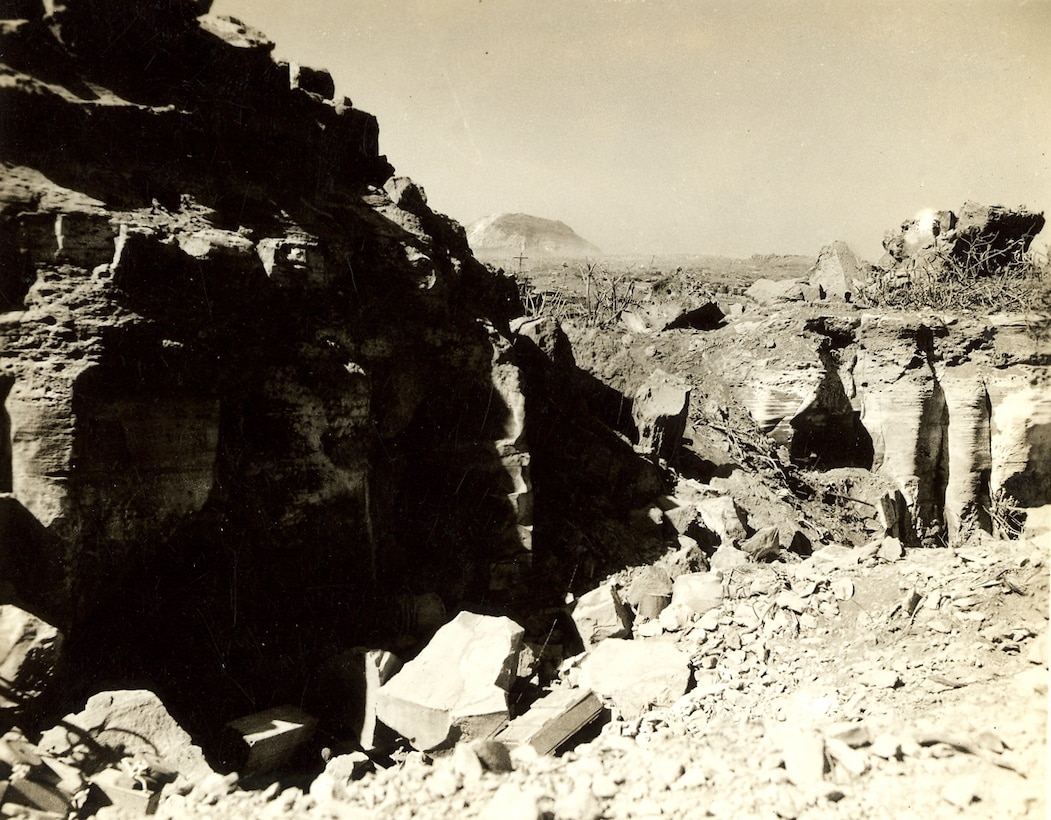 Terrain features and Mount Suribachi in background.