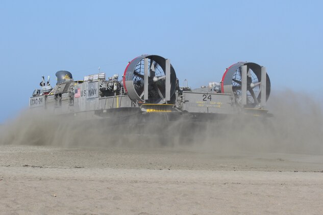 A Landing Craft Air Cushion hovers out to sea after a beach landing demonstration during Fleet Week Oct. 3. Fleet Week is dedicated to showing civilians the United States military's capability of humanitarian assistance and disaster response preparedness on the home front.