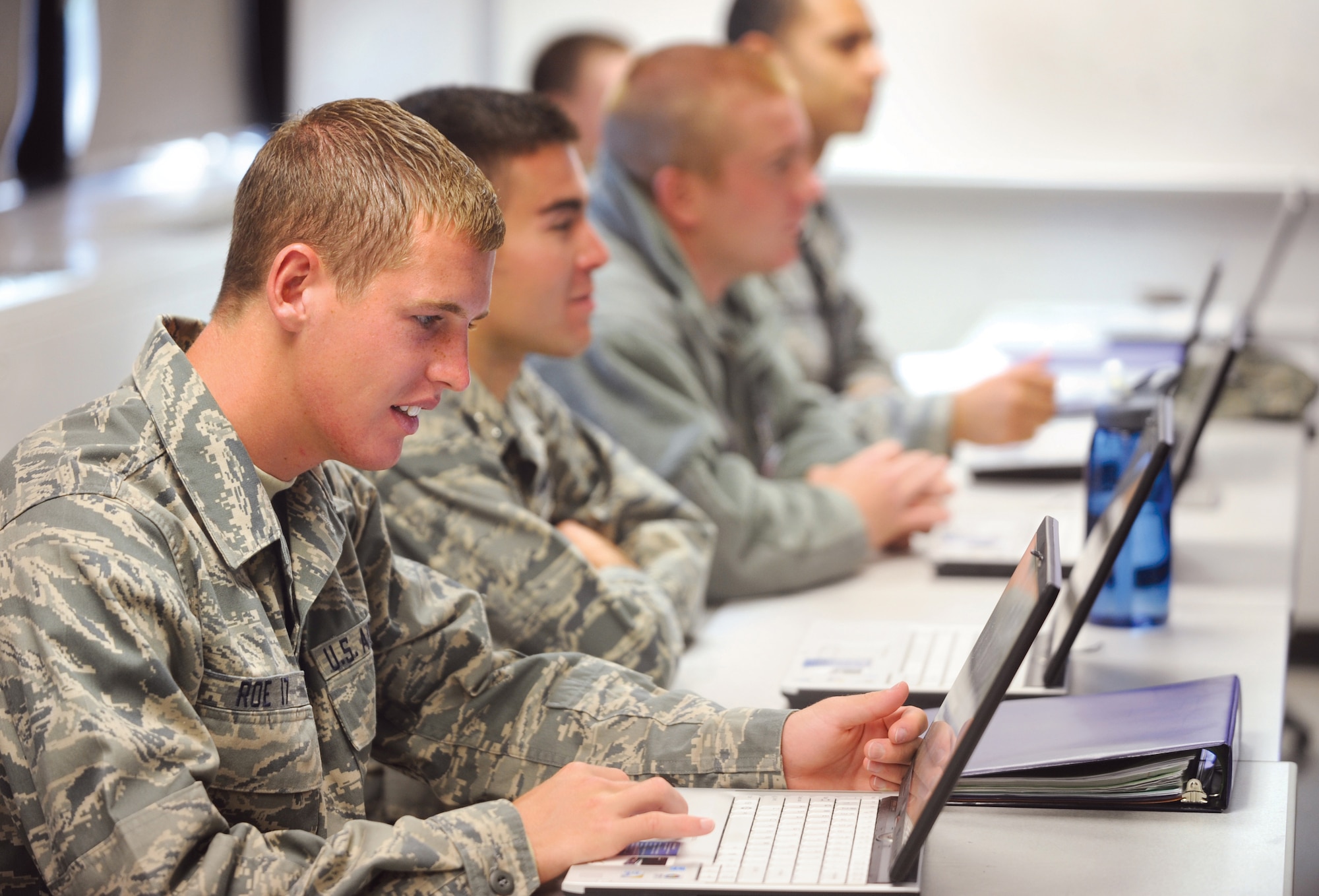 Cadet Candidate William Roe writes an essay in his English class Oct. 3, 2012. “I’ve never written so many essays,” Roe said about the class he loves. He is a native of Robinson, Texas. (U.S. Air Force photo/Carol Lawrence)