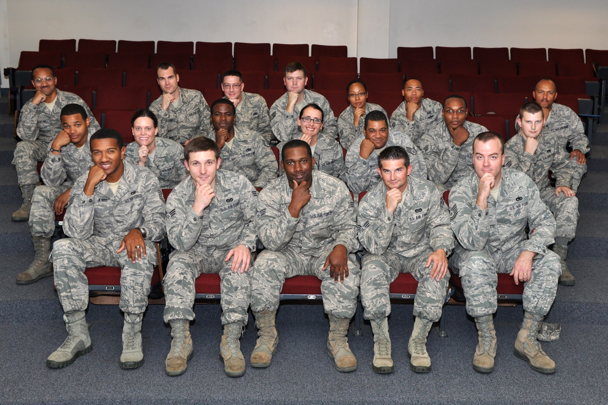 Recent graduates of the Air Force Reserve Command NCO Leadership Development Course pose for a class photo at Barksdale Air Force Base, La., Sept. 28, 2012. The course was developed in response to the need to provide mid-level enlisted personnel with in-depth leadership and management training. This new class of thinkers, also developed leadership and communicative skills and were encouraged to accept personal responsibility for their role and contribution to the Air Force. (U.S. Air Force photo by Master Sgt. Jeff Walston)