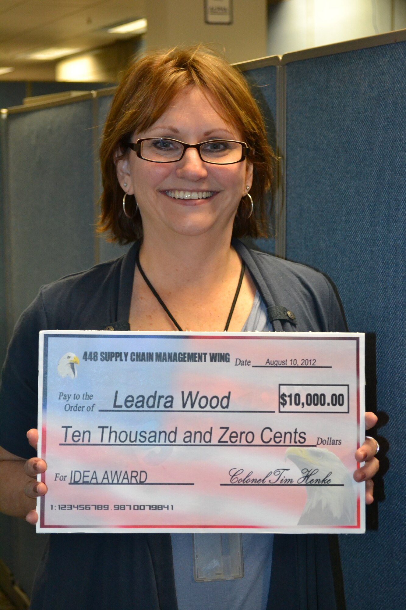 Leadra Wood, an equipment specialist in the 421st Supply Chain Management Squadron, turned an idea into $10,000. (Air Force photo)
