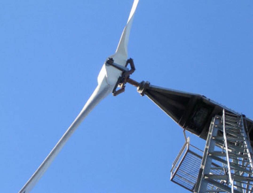 An 11-kilowatt wind turbine like this one will be installed at Black Butte Lake park, a U.S. Army Corps of Engineers Sacramento District recreational area near Orland, Calif.