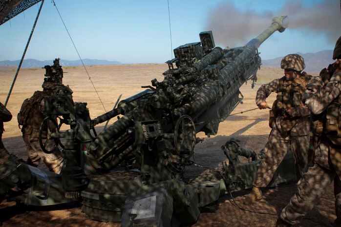 Private First Class Jonathan Cockman, a cannoneer serving with India Battery, 3rd Battalion, 11th Marine Regiment, fires an M777 Lightweight Howitzer during a regimental exercise here Sept. 13, 2012. The exercise aimed to develop and sustain 11th Marine Regimentâ€™s ability to plan and execute artillery fires. Specifically, the artillery battalions trained in all aspects in fire support coordination, maneuvering, counter firing and supporting regimental command and control. Cockman is a 22-year-old from Camden, S.C.