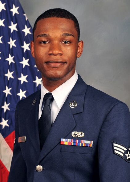 Senior Airman Demarious Beard, 2nd Aircraft Maintenance Group, was recently selected for the Presidential Support Team and will be stationed at Andrews Air Force Base, Md. (U.S. Air Force official photo)(RELEASED)