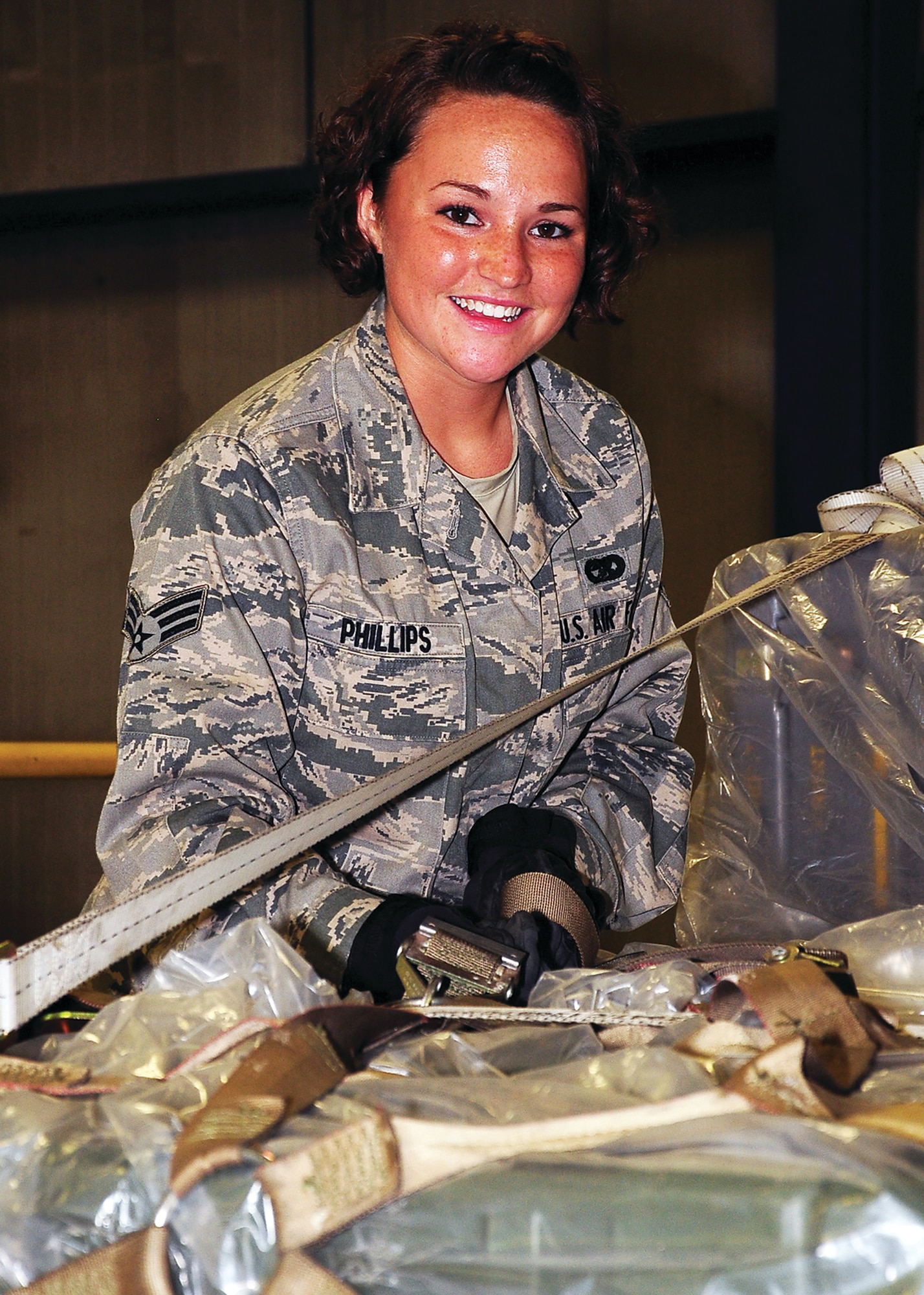 Senior Airman Maura G. Phillips, 87th Aerial Port Squadron cargo specialist/training manager for cargo is the 445th Airlift Wing’s October Spotlight performer. (U.S. Air Force photo/Maj. Jose Cardenas)